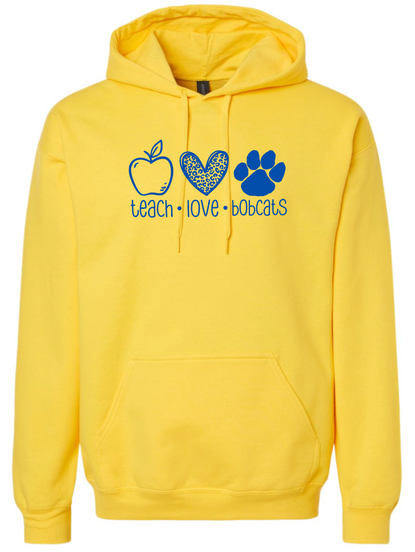 Teach Love Bobcats Yellow Hoodie